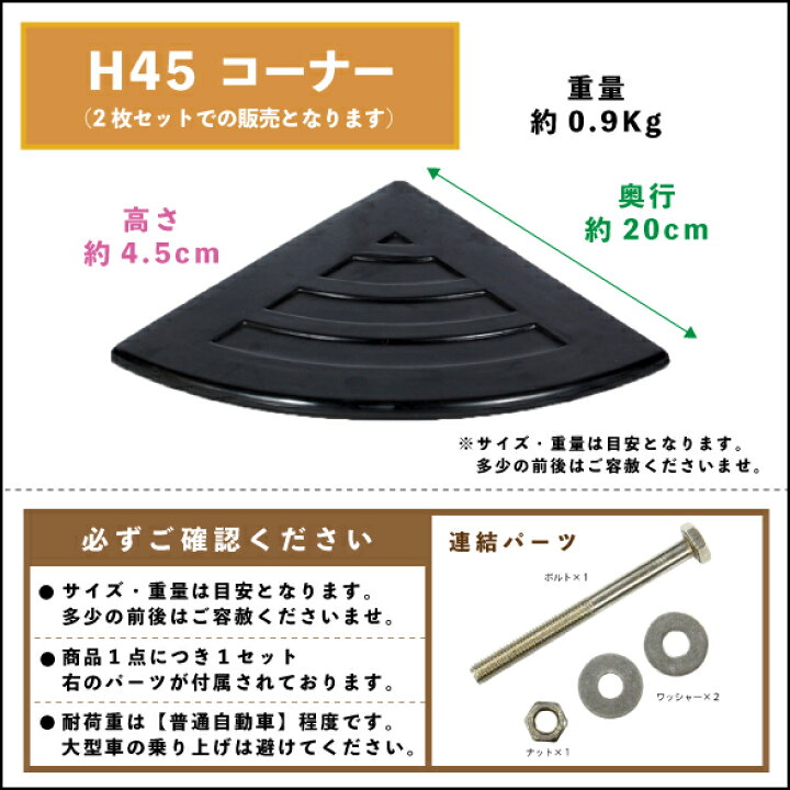 楽天市場 駐車場 段差解消 ラバーステップ コーナー ｈ４５ ２枚組 送料無料 段差プレート スロープ 歩道上がり ゴム 高さ4 5cm 段差スロープ Dogarden ドゥガーデン楽天市場店