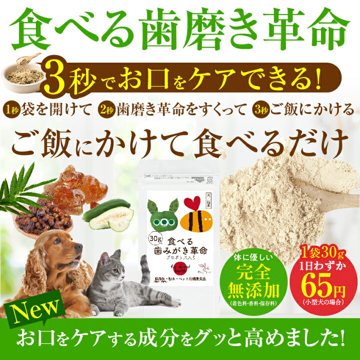 楽天市場 新 獣医推奨 犬 猫 歯石 歯垢 サプリ 食べる 歯磨き 革命 30g 無添加 犬のご飯とケーキのドッグダイナー