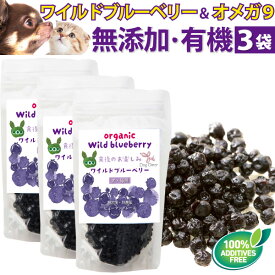 【無添加・オーガニック】犬・猫用 ワイルドブルーベリー 100g×3袋(300g) ペットサプリメント 目の健康 アントシアニン ルテイン ポリフェノール が豊富なおやつ・犬用おやつ 猫用おやつ 高齢犬 シニア ドッグダイナー