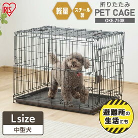 折りたたみケージ OKE-750R アイアンブラック 犬 猫 ゲージ 屋根付き ハウス 持ち運び キャリー 小型犬 中型犬 簡単 折り畳み おしゃれ ドライブ お出かけ 室内 移動 病院 通院 避難 防災 アイリスオーヤマ [2606SX]