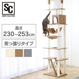 キャットタワー スリム 突っ張り スリム 大型猫 おしゃれ 省スペース 猫タワー 猫 キャット タワー ファブリック 猫用品 爪とぎ 多頭飼い 子猫 シニア 送料無料 ネコタワー ハンモック 複数飼い 高さ230〜253cm CCCT-4060T