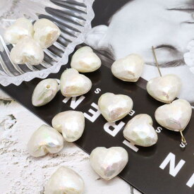 【道後雑貨店38】4個 　☆ぷっくりコットンパールパーツ　ハート（通し穴付き）　　ハンドメイド アクセサリーパーツ アクリルストーン アクリルビーズ チャーム レア インポート 手芸 材料 副資材 レトロ モード系 デザインストーン