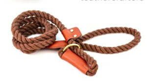 AUBURN コットンロープスリップリード 中型犬大型犬用 アメリカ製 首輪リード一体型 犬用品 トレーニング首輪 チョークカラー チョークリード 本革 ブライドルレザー  おしゃ