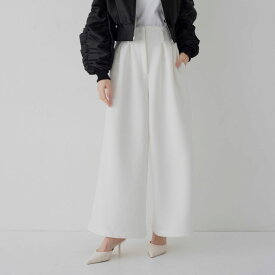 ソフトイージーPT/white ワイドパンツ レディース もちもち 立体感 美シルエット タック入り スタイルアップ ベルトループ 日本製 きれいめ 楽ちん カジュアル