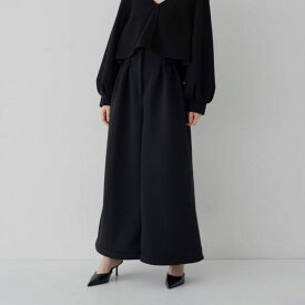 ソフトイージーPT/black ワイドパンツ レディース もちもち 立体感 美シルエット タック入り スタイルアップ ベルトループ 日本製 きれいめ 楽ちん 秋冬 カジュアル