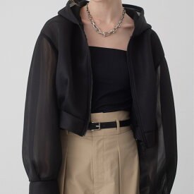 シースルーパーカー/black シアーパーカー 長袖 ゆったり シアー トップス パーカー シースルー 可愛い カジュアル シンプル きれいめ ブルゾン 体型カバー 無地 透け感 アウター 羽織り フード付き 軽い ジャケット ライトアウター 羽織 おしゃれ ダブルファスナー