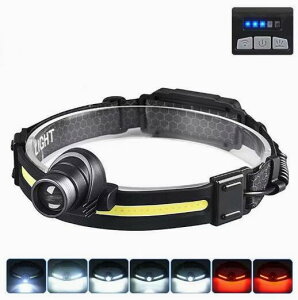 �w�b�h���C�g LED �[�d�� �Z���T�[���C�g XPG COB 2���� ���P�x �W�F�X�`���[�Z���T�[ �肩�����_�� �t�H�[�J�X���� �Y�[���@�\ 90�x�p�x���� Type-C USB�[�d �d�r�c�ʕ\�� �y�� �����h�� �w�b�h��