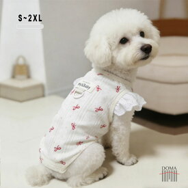 【全商品ポイント5倍】【綿質パジャマ】 犬の服 通気性 綿 パジャマ ロンパース つなぎ Dカン付き 女の子 春 夏 秋 小型犬 中型犬 脱げない 可愛い おしゃれ チェリー リボン レース フリル ドッグウェア ペット服 お出かけ