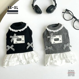 【全商品ポイント5倍】犬服 ワンピース 秋冬 春 リブ チュール フリル レース 襟 リボン ギンガムチェック ドッキングワンピース 女の子 ペット服 ドッグウェア 犬の服 小型犬 中型犬 猫 お出かけ 散歩 かわいい おしゃれ ギフト インスタ映え【全2色】