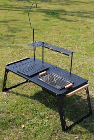 CHANODUG OUTDOOR バーベキューアイアンテーブル FX-7165ver2 アイアンローテーブル BBQテーブル アウトドアテーブル 折り畳みテーブル バーベキューテーブル コンロ ランタンスタンド 棚プレート 収納ケース 焼き網ハンドル フルセット ブラック カーキグリーン NEW