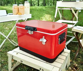 GENERIC OUTDOOR ビンテージ メタルクーラーボックス 30l レッド ベージュ レトロクーラーボックス アウトドアクーラー ボックス キャンプクーラーボックス 大容量 保冷箱 高性能 栓抜き付 可愛い おしゃれクーラーボックス 送料無料 SALE
