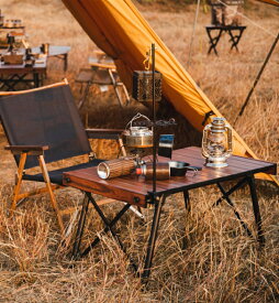 ★フォールディング HIGH＆MIDDLE＆LOW 3WAYアルミウッドロールテーブル★ミドルサイズ★OW-8448-BR★ブラウン★収納ケース付★アウトドアロールテーブル★キャンプテーブル★送料無料★NEW★