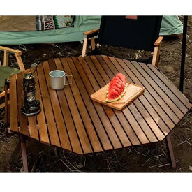 ★CHANODUG OUTDOOR★オクタゴン ウッドロールテーブル★ダークブラウン★八角型ウッドロールテーブル★フォールディングウッドテーブル★アウトドアロールテーブル★ウッドテーブル★送料無料★NEW★