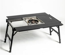 NEW IGTテーブル アルミIGTローテーブル フラットバーナー ローテーブル アウトドアテーブル ブラック 収納ケース付 OW-8044 キャンプテーブル フォールディングテーブル 6ユニットパネルテーブル 送料無料 NEW
