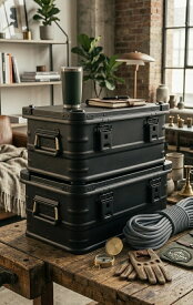 ★マットブラック★スタッキング アルミ コンテナボックス★30L★アウトドア収納ボックス★アルミコンテナ★キャンプ収納箱★トランクカーゴ ★アウトドコンテナ★ブラックボックス★アウトドア収納BOX★ブラックコンテナ★送料無料★