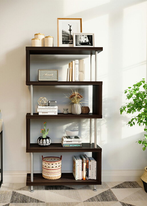 楽天市場 ポイントup お買い物マラソン S字 ラック オープン ラック S字 5段 オープンシェルフ 省スペース カラーラック 木製収納棚 シェルフ フリーラック 多目的ラック ディスプレイラック キャビネット おしゃれ 本棚 スチールラック サイドラック コンソール