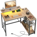 ポイント最大10倍★パソコンデスク コンセント付き usbポート PCデスク L字デスク 幅107cm おしゃれ 収納 在宅勤務 デスク モニター台 LEDライト付き 省スペース 棚付き テレワーク L字型 デスク オフィスデスク 机 パソコン ゲーミングデスク l字文机