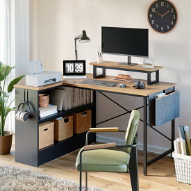 ＼翌日発送！／ユニットデスク l字デスク パソコンデスク 幅107cm 在宅勤務 デスク 勉強机 学習机 コンパクト 収納 机 pcデスク 収納袋付き LEDライト付き コーナーデスク ワークデスク 左右入替可 おしゃれ ビンテージ デスク モニター台付き 机