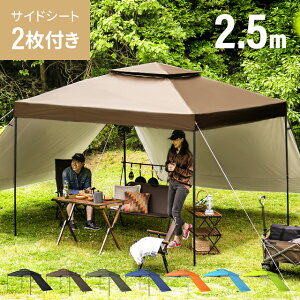 【もれなくP5倍★本日12:00〜23:59】 タープテント 2.5m サイドシート2枚セット 送料無料 ワンタッチタープテント 簡単 大型 軽量 日よけ 日除け UVカット 防水 おしゃれ アウトドア レジャー キャンプ バーベキュー イベント用 運動会 花見 AND・DECO アンドデコ