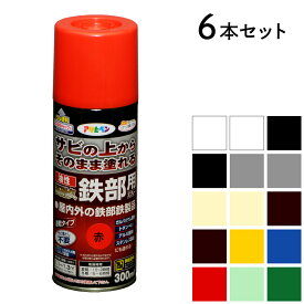 金属塗装 油性高耐久鉄部用スプレー 300ml 6本セット 白 ツヤ消し白 黒 ツヤ消し黒 アイボリー ツヤ消しアイボリー グレー ツヤ消しグレー こげ茶 ツヤ消しこげ茶 黄色 青 赤 ライトグリーン グリーン アサヒペン スプレー塗料