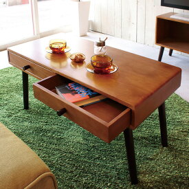 80 テーブル 引き出し付き リビングテーブル コーヒーテーブル 北欧/ナチュラル/カフェ/シンプル/レトロ/ミッドセンチュリー 机 ローテーブル 幅80cm ブラウン 茶色