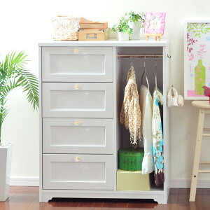 ハンガー (ロータイプ) チェスト付 ポールハンガー コートハンガー コートツリー 洋服掛 服吊り チェスト 収納付き タンス 箪笥 たんす 収納 ホワイト 白 姫系 可愛い かわいい カワイイ おし