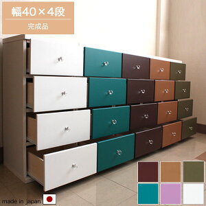40 チェスト 4段 オリーブ/ターコイズブルー/パープル/マホガニー/キャメル/ホワイト リビングチェスト スリム タンス 収納 引き出し 収納チェスト リビング収納 レトロ ポップ カラーチェス