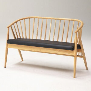 ダイニングチェア 2脚人掛け ブラウン/ナチュラル ベンチ 食卓チェア 椅子 食卓椅子 ダイニングベンチ 肘付き 木脚 PVC 幅110cm 奥行54cm 高さ74cm 座面高43cm おしゃれ 北欧 モダン シンプル 和モ