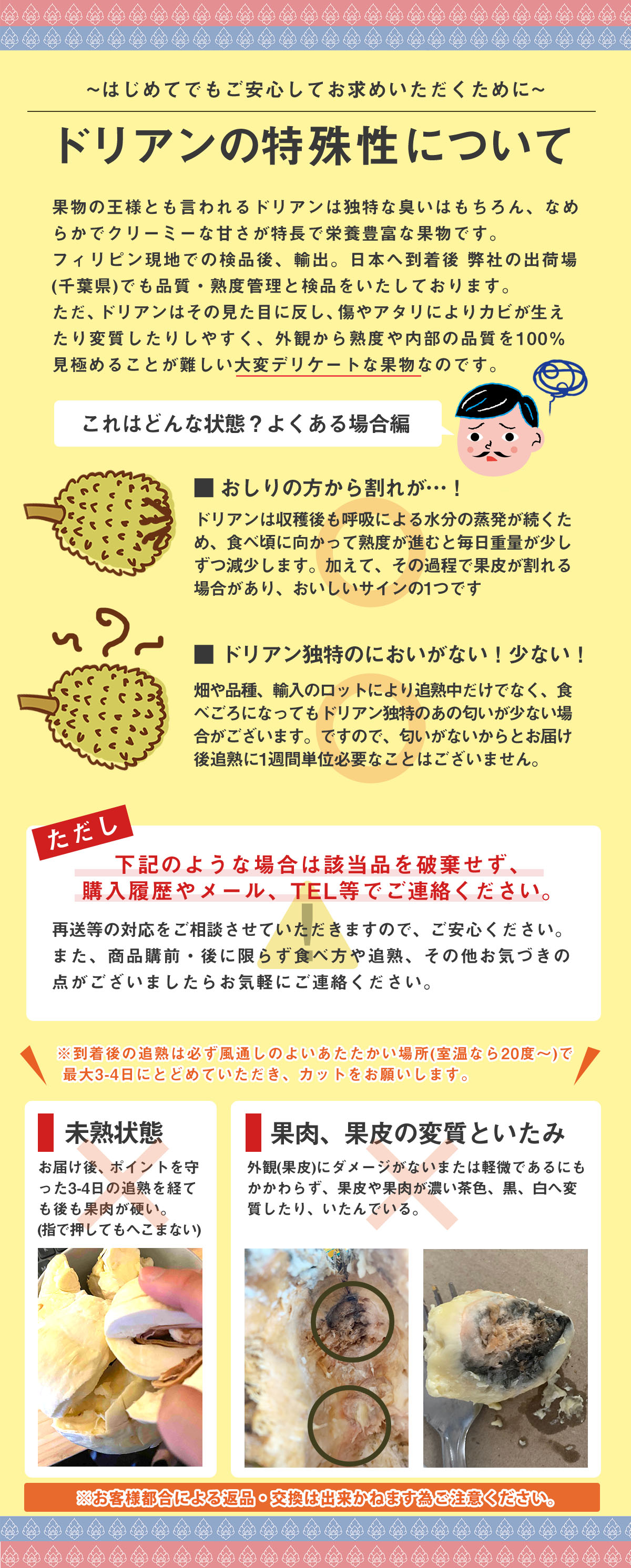 3月2日入荷 フィリピン産 ドリアン XLサイズ 1玉 〜2.5kg 生鮮 生 生ドリアン 送料無料 durian プヤット種 | ディーオンライン  楽天市場店