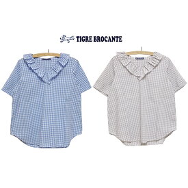 TIGRE BROCANTE ティグルブロカンテギンガムチェックコットンプルオーバーフリルブラウスサイズ：Ladies F（One size)本品はポイント＋9倍です！