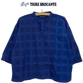 TIGRE BROCANTE ティグルブロカンテLattice ikat MIX ヤッコシャツカラー：ブルー本品はポイント＋2倍です！