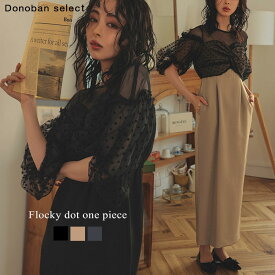 【セール 20900円→18810円】レディース ワンピース ドレス flocky dot one piece ANDRESD アンドレスド ロングワンピース フロッキー ドット シアー 半袖 ペンシルスカート セレモニー オケージョン パーティー フォーマル 結婚式 二次会 普段使い ドノバン