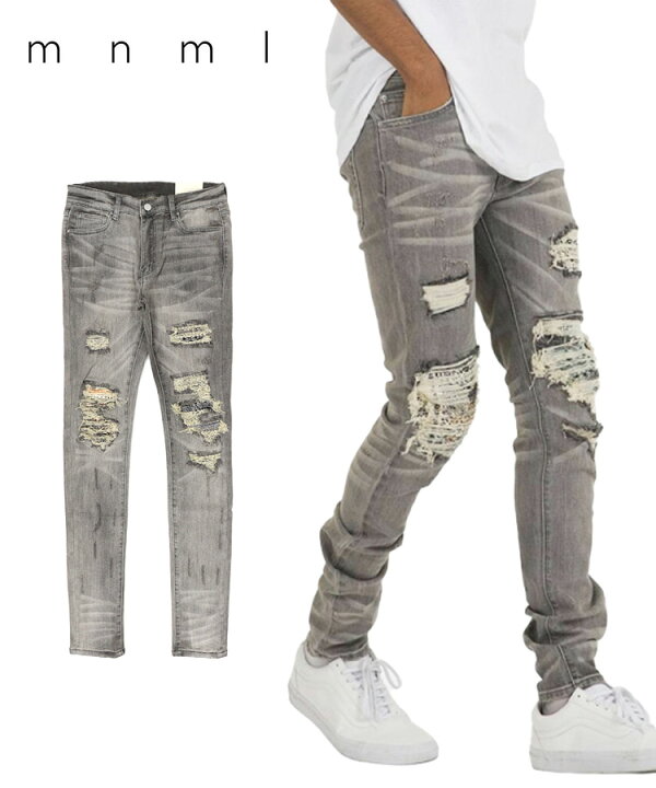楽天市場】mnml ミニマル メンズ パンツ X284 MOTO SKINNY DENIM [I 