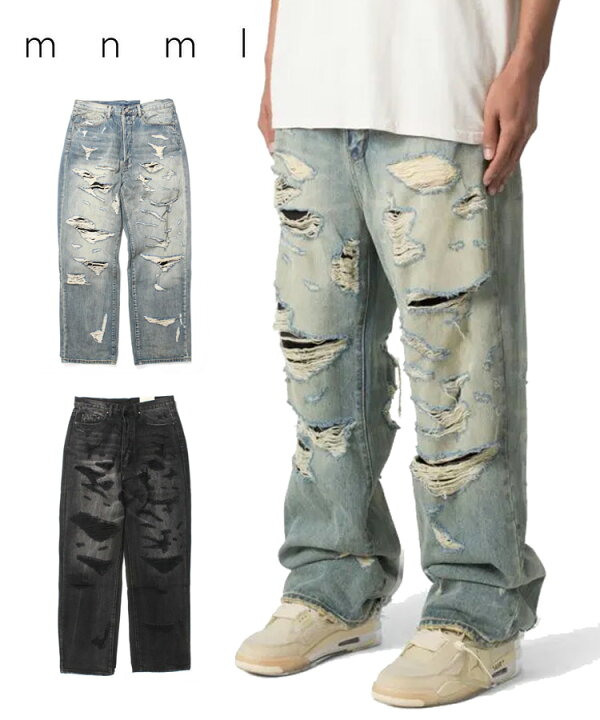 楽天市場】mnml ミニマル メンズ パンツ ULTRA BAGGY DISTRESSED DENIM 
