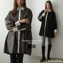 ワンピース レディース ワンピ ミディアム丈 シャツワンピース 長袖 ダブルカラー 襟 レースフレア Aライン 羽織り バイカラー 羽織り ミディアム Donoban 秋服 冬服 体型カバー 重ね着 ゆったり マタニティ ドノバン