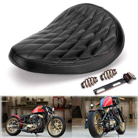 Karun ザーオートバイカスタムソロスプリングブラケットシートハードボトム ート ホンダ ヤマハ カワサキ スズキ チョッパー ボバー カスタムなどに適用 (ブラックシート A+ブロンズブラケ