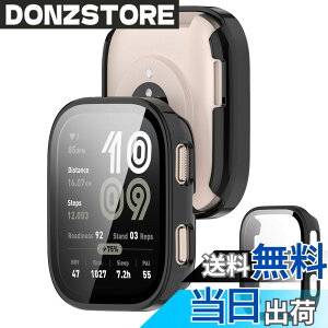 �y���������zJXRICH �Ή� Amazfit Bip 6 �P�[�X �Ή� 46mm �y�� PC+�����K���X amazfit bip 6 �p �ی�J�o�[ �����x �����ȒP �ϏՌ� �S�ʕی� Amazfit Bip 6 �J�o�[ 46mm �Ή� (�u���b�N) �F�F�u���b�N�A�T�C�Y