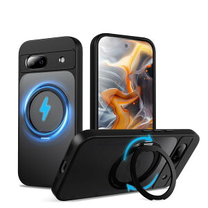 �y���������zMagSafe�Ή��P�[�X 360°���R��]�X�^���h �ϏՌ��� �����O�t�� ���G��ǂ� �S�ʕی� �h�o �F�F�u���b�N�A�T�C�Y�FGoogle Pixel 8A �p