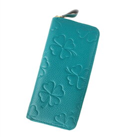 長財布 レディース レザー 本革 財布 スキミング防止 大容量 牛革 ウォレット L字ファスナー 小銭入れ カード 通帳 四葉 四つ葉 花柄 緑 グリーン 大人 可愛い おしゃれ きれいめ ラウンドファスナー 送料無料 女性 母 妻 ギフト プレゼント