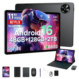 【限定 50%オフ 6部品付】 POCKAM P11 Android16 タブレット 11インチ 大画面 WidevineL1 Gemini AI機能 8コア CPU 48GB RAM+128GB ROM+2TB拡張可 FHD+解像度 90Hz 8800mAh 大容量バッテリー Widevine L1 NETFLIX wi-fiモデル タブレット11インチ以上 11インチタブレット