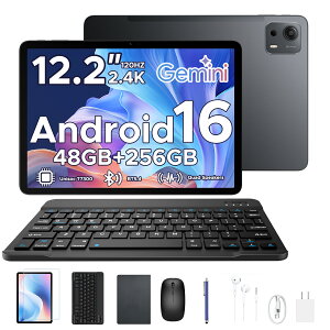 12�C���` Android16�^�u���b�g POCKAM P12PLUS Gemini AI �^�u���b�g 2.4K 120Hz�f�B�X�v���C 48GB RAM+256GB ROM �����\T7300 CPU 12000mAh��e�ʃo�b�e���[ 18W�����[�d Widevine L1 Netflix 1080P�掿 ��F�� BT5.4