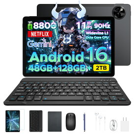 【限定 50%オフ 6部品付属】AORLYM P11 Android16 タブレット 11インチ 大画面 2026 Gemini AI機能 8コア CPU 48GB RAM+128GB ROM+2TB拡張可 FHD+ 90Hz 8800mAh Widevine L1 WPS オフィス付き アンドロイド16 ネットフリックスが見れる タブレット11インチ以上