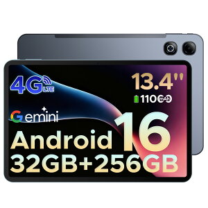 【9000円オフ】SIMフリー Android16 タブレット DOOGEE TABG6MAX 13.4インチ 大画面タブレット AI機能搭載 T7280 8コア 32GB RAM+256GB ROM+2TB拡張可 FHD+解像度 90Hzリフレッシュレート 11000mAh大容量バッテリー 18W