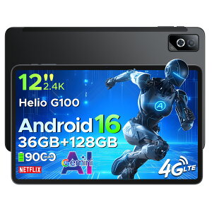 �y�ŐV���� Android 16 ���ʃ^�u���b�g�zDOOGEE TABG6PRO SIM�t���[ Android16 12�C���` �^�u���b�g 2K 90Hz�f�B�X�v���C 36GB RAM+128GB ROM 9000mAh ��e�ʃo�b�e���[ 8�R�A G100�����\CPU 5G WI-FI���f��&4G LTE ��F