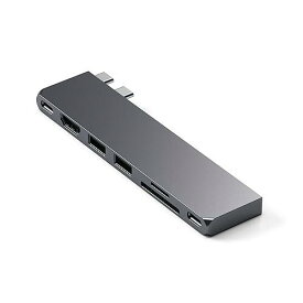 Satechi USB-C Pro ハブ スリム (スペースグレイ) 多機能USB4, 4K 60Hz 出力, USB3.2 Gen 2, SD/MicroSDカードリーダー, 100W PD充電, USB-A 10Gbps高速転送 USB-Cデータポート (MacBook Pro/Air M2 M3など対応)