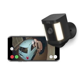 Ring Spotlight Cam Plus, Battery (リング スポットライトカム プラス バッテリーモデル) ブラック | センサーライト付き屋外カメラ、双方向音声、電球色LED