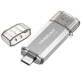 Vansuny USBメモリ Type-C 64GB 高速転送データ USBフラッシュドライブ 2in1 OTG USB 3.0 + USB Cメモリスティック デュアル タイプC 64ギガ 大容量 (銀)
