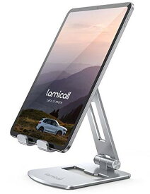 折り畳み式 タブレット スマホ 兼用 スタンド ホルダー 角度調整 Lomicall iPad用 stand : アルミ 合金製 卓上 縦置き 横置き すたんど タブレット 置き台 YouTube 動画 テーブル デスク 持ち運び タブレット対応 4~13 インチ ipad 10 第十世代 ipad pro mini Air android hu