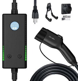 Qkcabo 100V 電気自動車 充電ケーブル 、8 A/10 A/13 A/15A 100-240V 電流調整可能の家庭用自動車充電ガン SAE J1772急速PHEV/EV充電ケーブル付き 7.5メートル (第2世代)