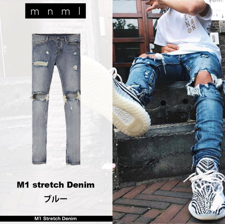 楽天市場】ミニマル（mnml） M1 ストレッチ デニム ダメージ 裾ジップ 
